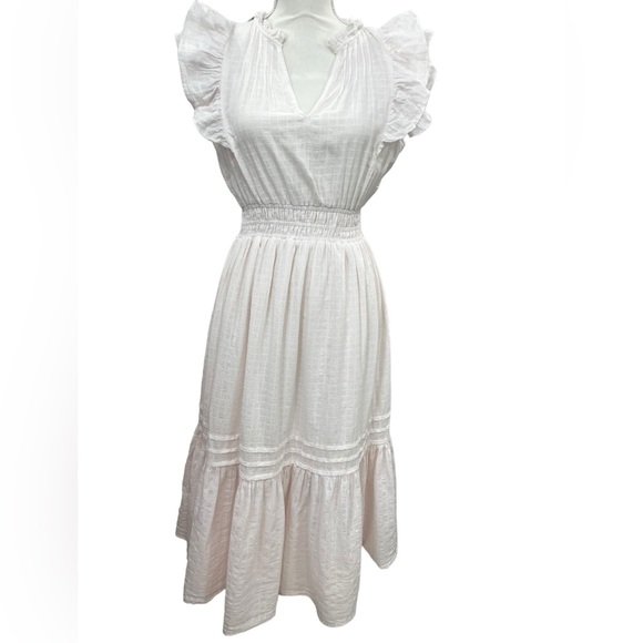 Sam Edelman Kenna Pink Ruffle Midi Dress. Size Small Cotton Pullover V Neck - Picture 3 of 17